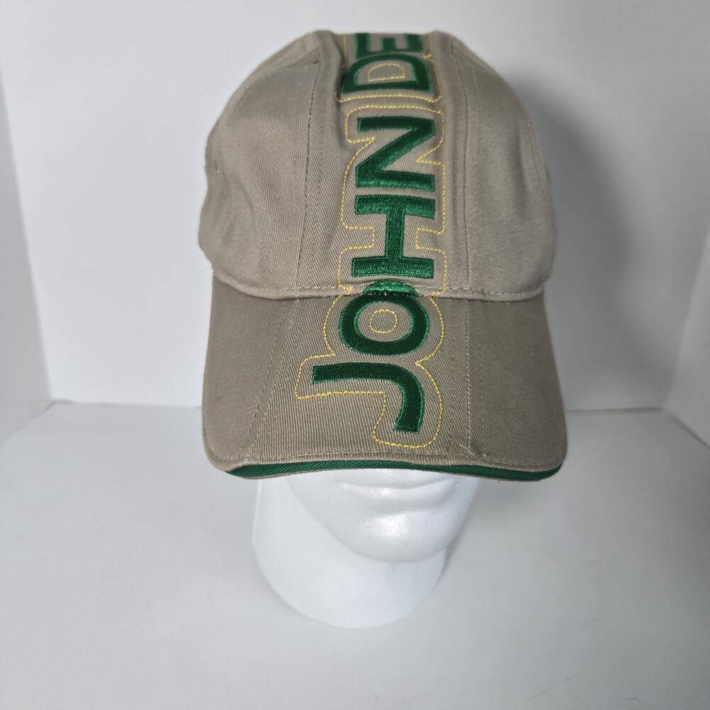 John Deere Hat Cap Adjustable Beige JOHN DEERE Down Center Excellent Used Cond.